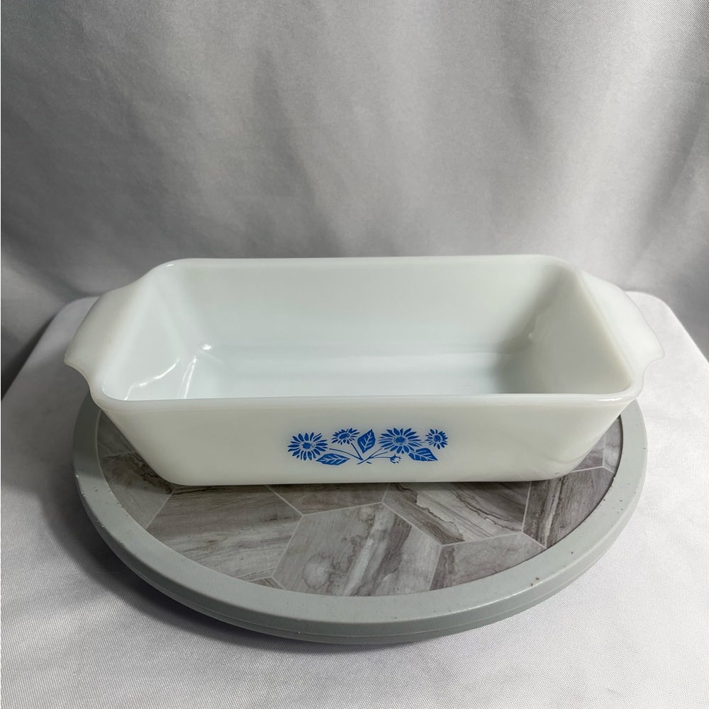 Vintage Fire-King Anchor Hocking 1 Qt Loaf Pan Blue Cornflower Design